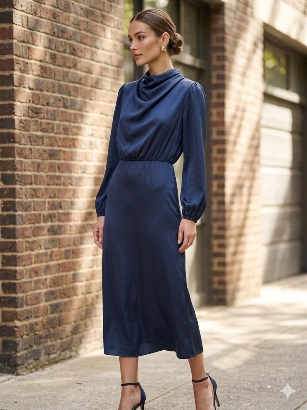 BTFBM Womens Mock Neck Satin Dress
